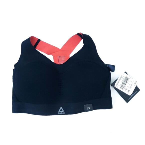 NEW Reebok Women PureMove Bra Black Red Racerback Sports Bra High Impact XS $60 - Picture 1 of 5